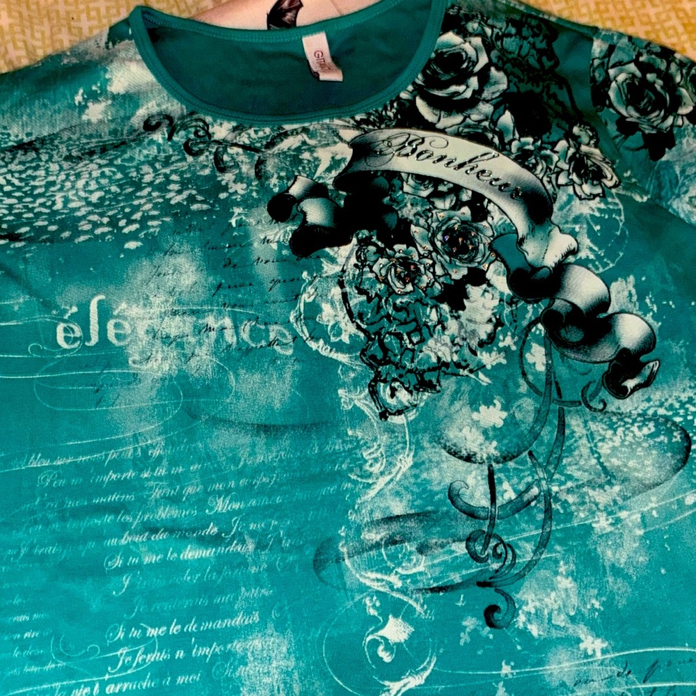 GITANO 30\32W aqua blue graphic T-shirt